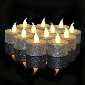 LED Silver Candles Battery Operated, Pack of 12, Flameless Tea Lights Candles